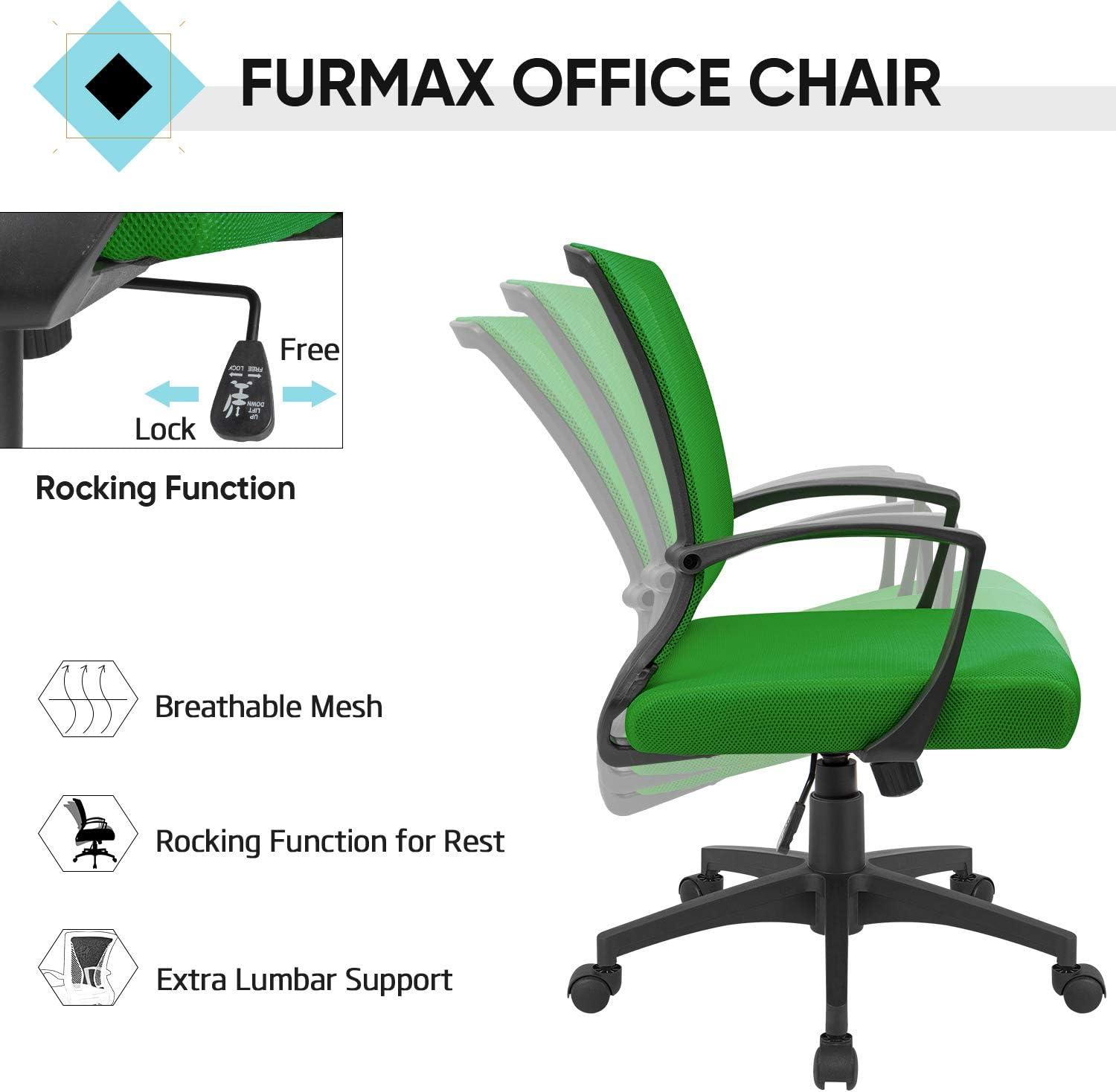 Furmax Office Mid Back Swivel Lumbar Support Desk, Computer Ergonomic Mesh Chair with Armrest, Green