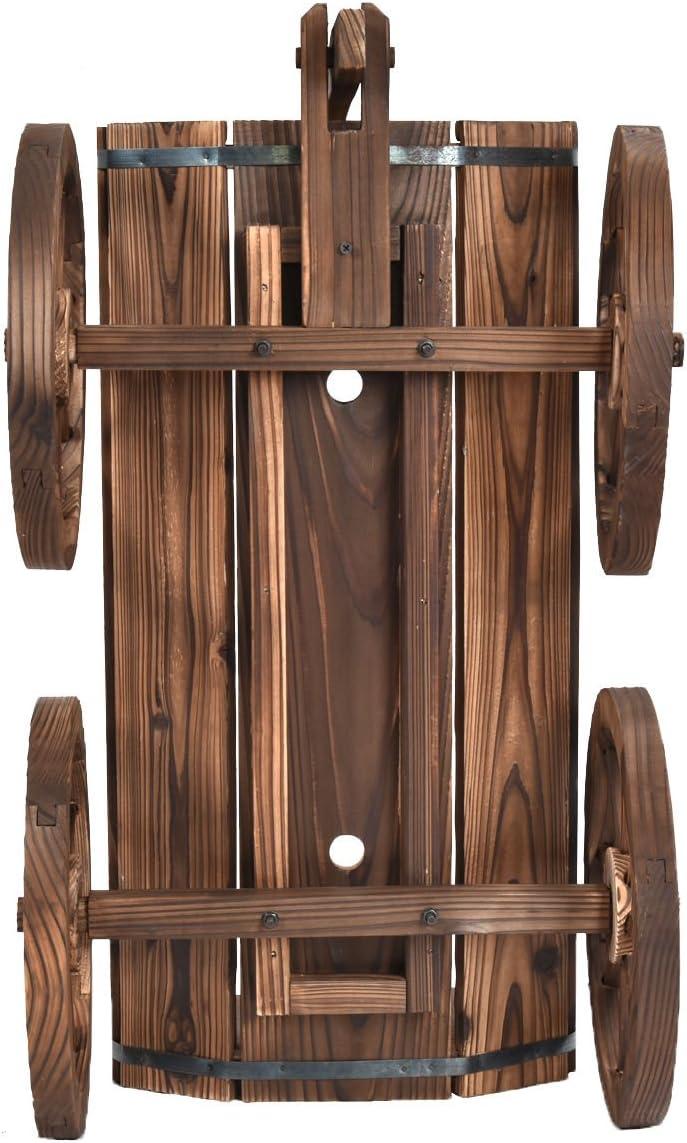 Tangkula Outdoor Flower Planter Wood Wagon Decoration Wheels