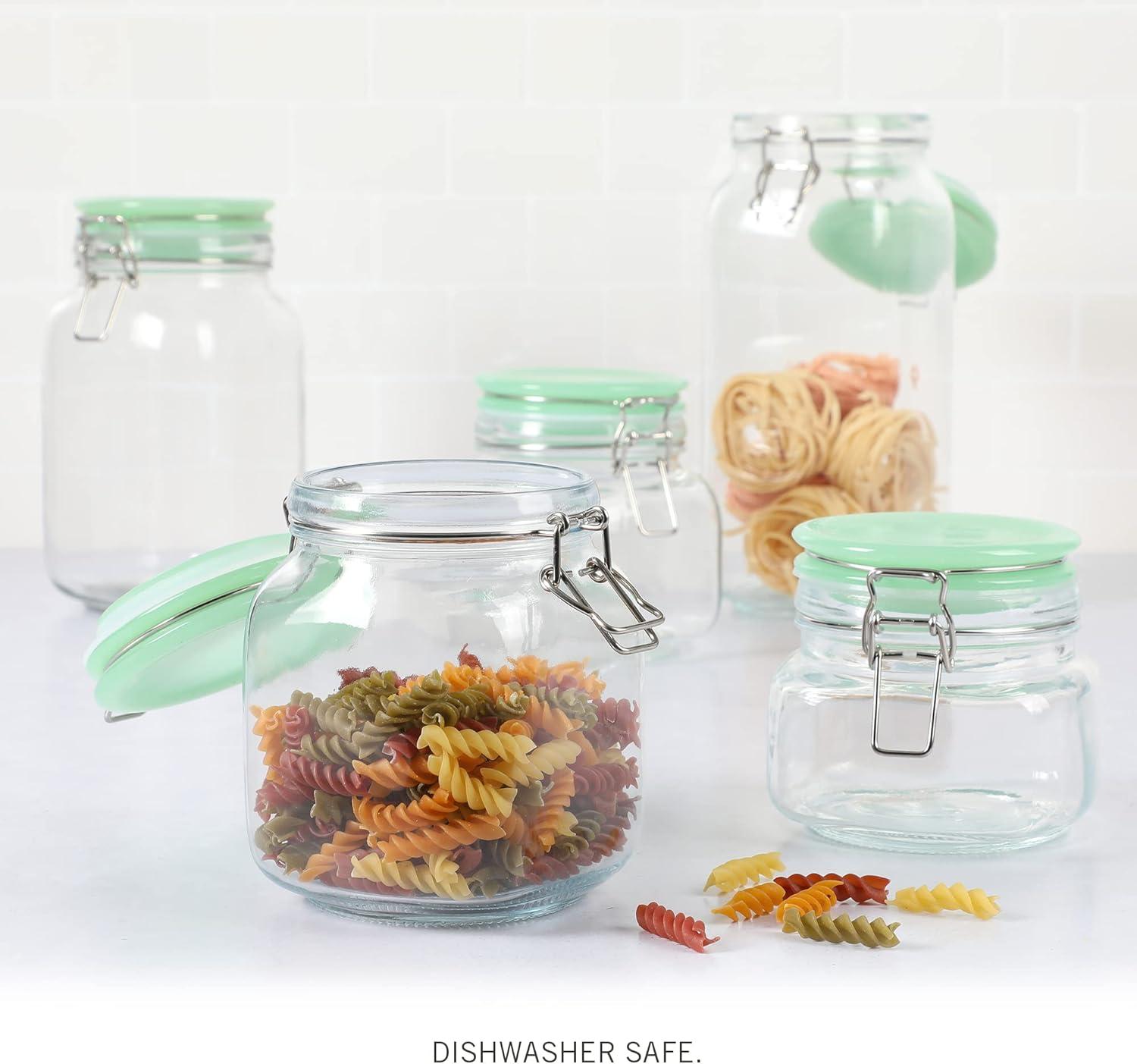 5-Piece Clear Glass Canister Set with Green Lids