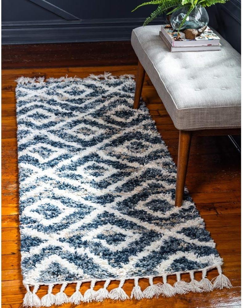 Blue Geometric Braided Shag 8' x 10' Synthetic Rug