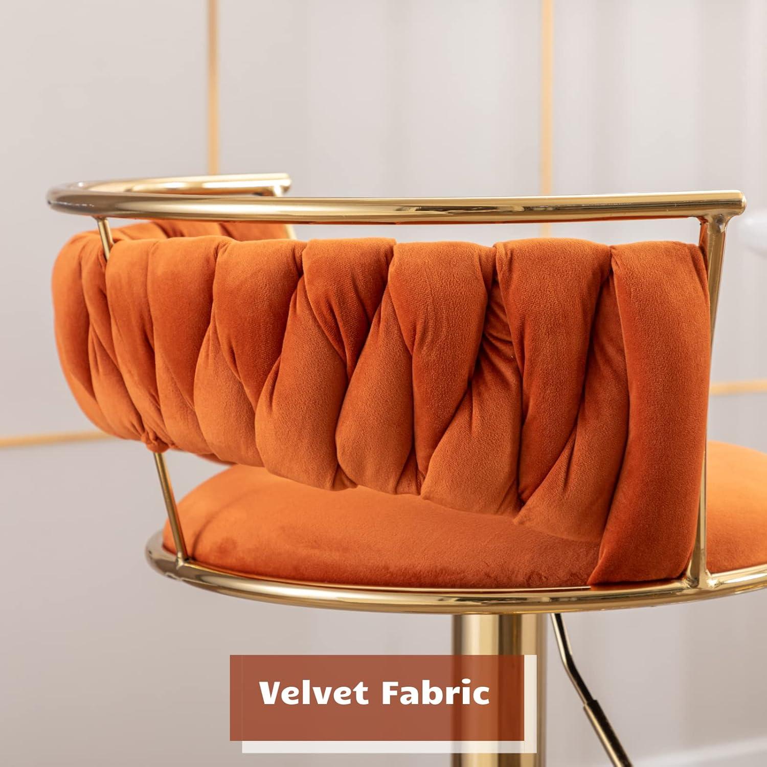 Modern Velvet Adjustable Swivel Bar Stools Set of 2 Orange