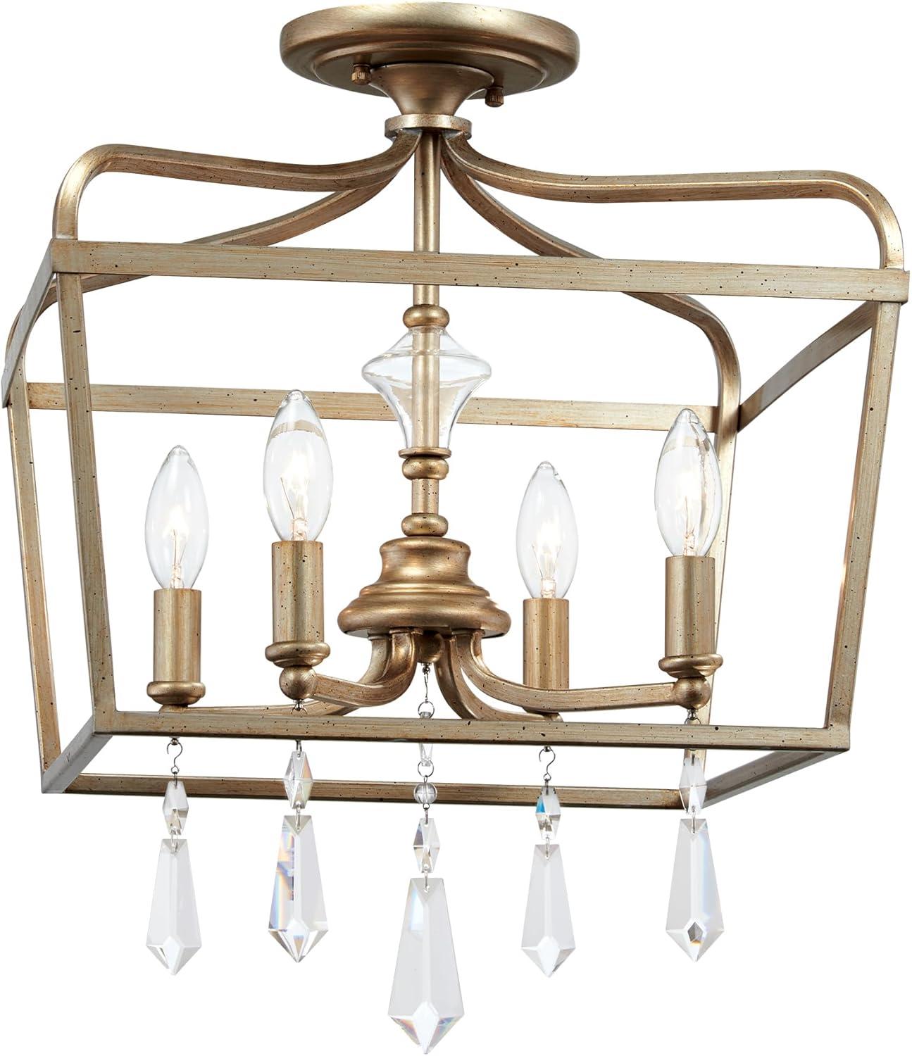 Minka Lavery Aged Brio Gold Pendant Chandelier 14 1/4" Wide French Clear Crystal 4-Light Fixture for Dining Room House Kitchen