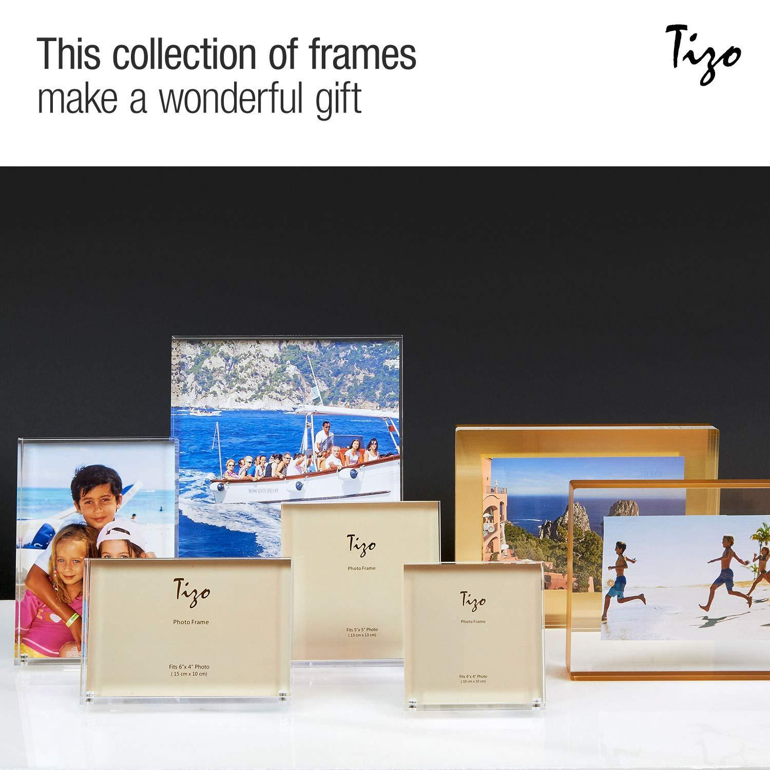 TIZO Design Vertical 5x5 Lucite Picture Frame, Durable 1 Inch Thick Clear Lucite & Magnetic Closures, Elegant & Practical Boutique Quality Photo Frame (Multiple Colors Available)