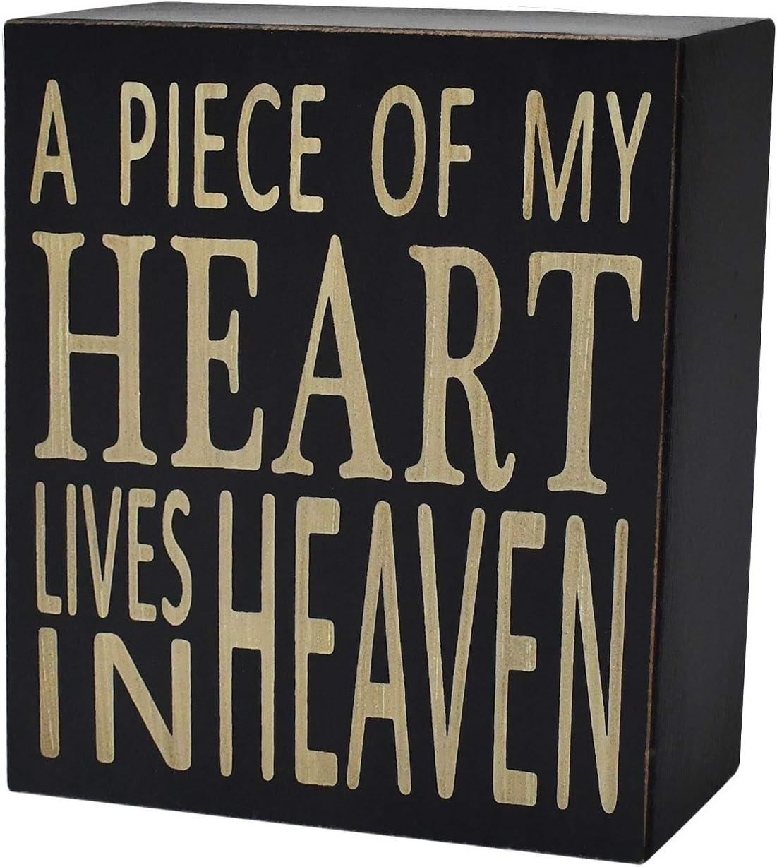 Rustic Box Sign Decor with Saying Wood Plaque Hanging Wall Art Sign, 5.9" x 5.9" Primitive Box Sign Hanging Decoration Wooden Wall Decor Sign A Piece Of My Heart Lives In Heaven Home Decor Accent