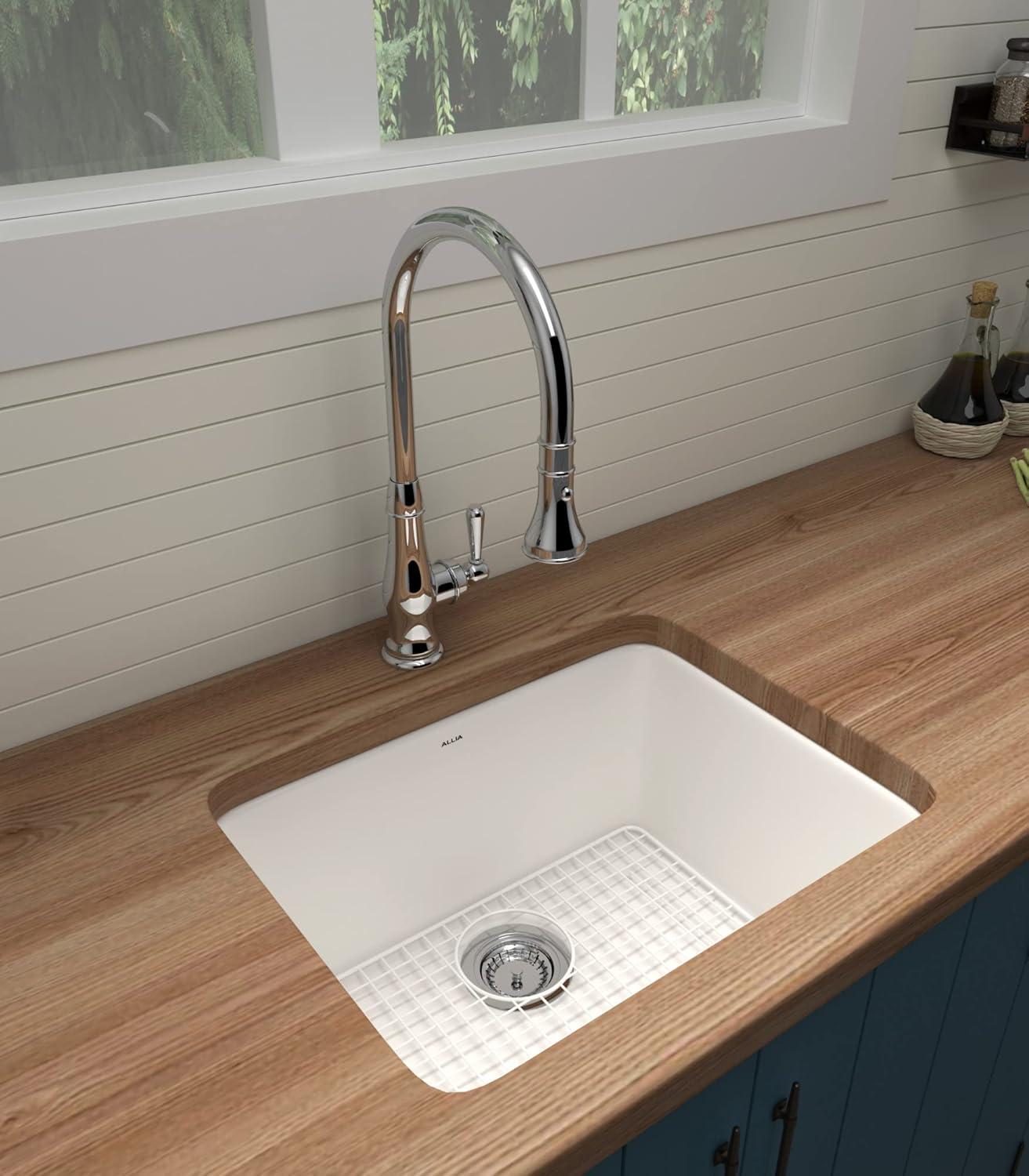 Allia 24" Fireclay Single Bowl Undermount Kitchen Or Laundry Sink