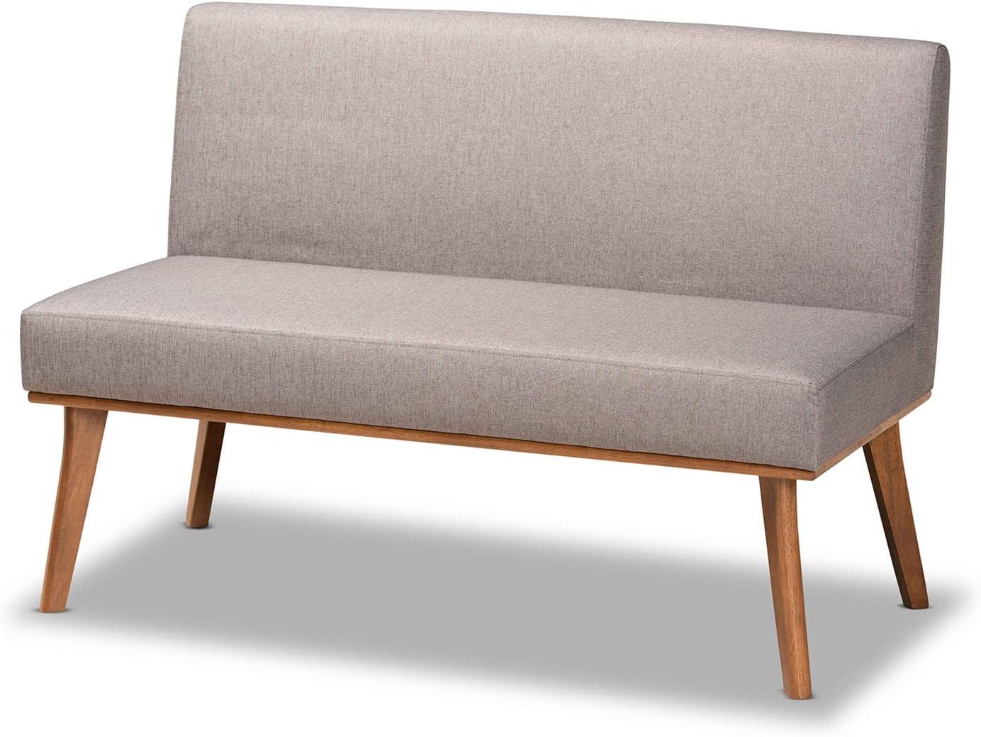 3pc Odessa Mid-Century Modern Fabric Upholstered Wood Dining Nook Set Walnut/Brown/Gray - Baxton Studio: Rectangle Table, Polyester Seat