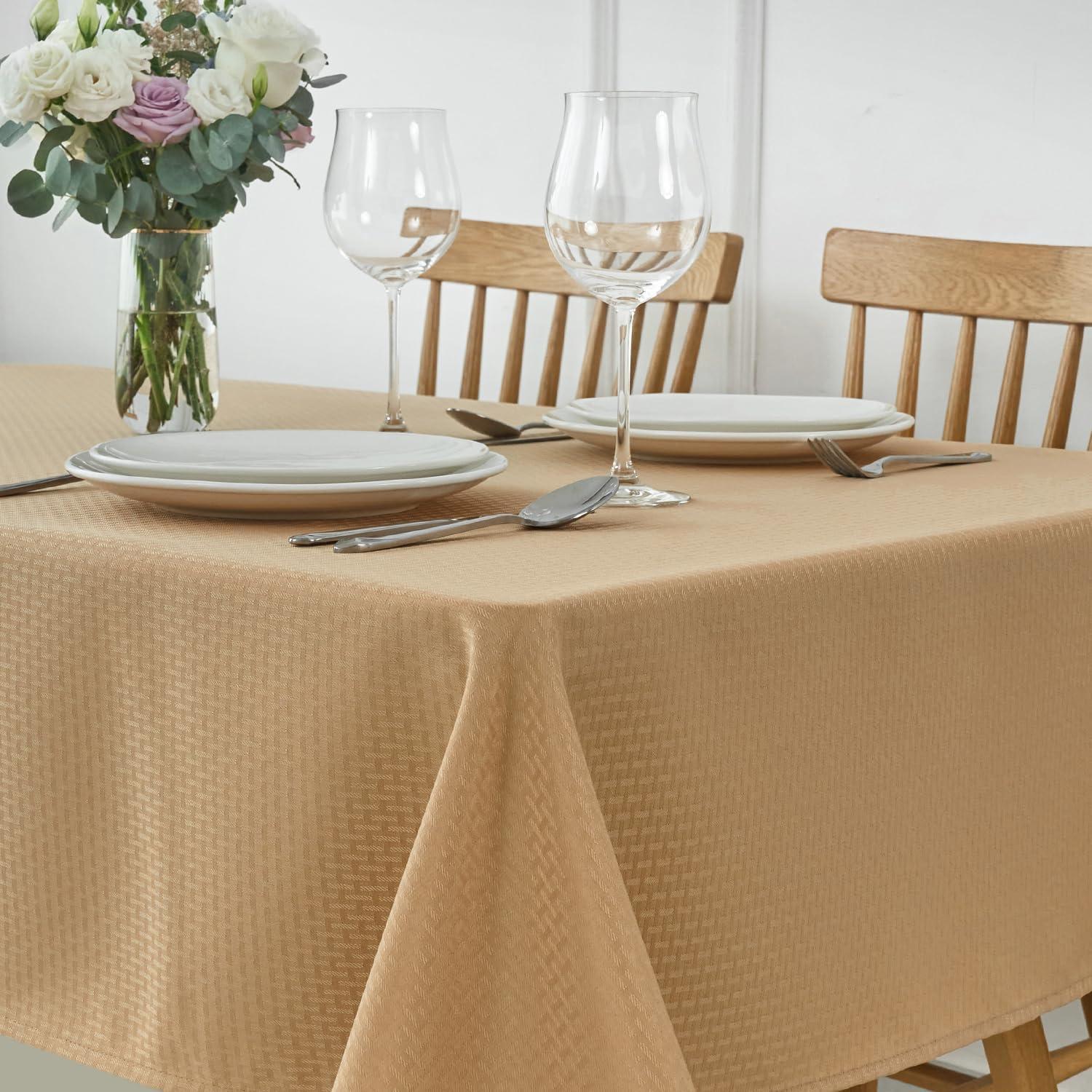 Jacquard Square Tablecloth Stain Resistant Waterproof Wrinkle Resistant Washable Soft Table Cloth, Decorative Fabric Table Cover for Dining Room, Indoor and Outdoor Use, 52 x 52 Inch, Beige