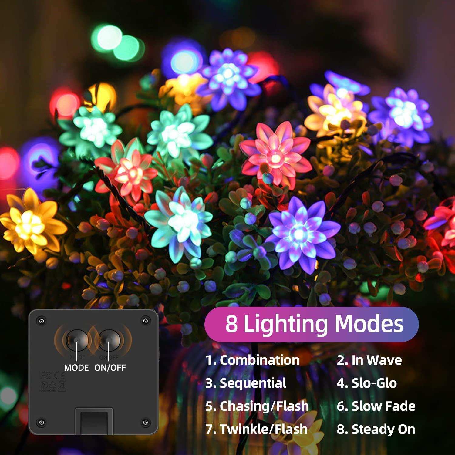 Solar Powered Outdoor White LED Flower Fairy String Lights