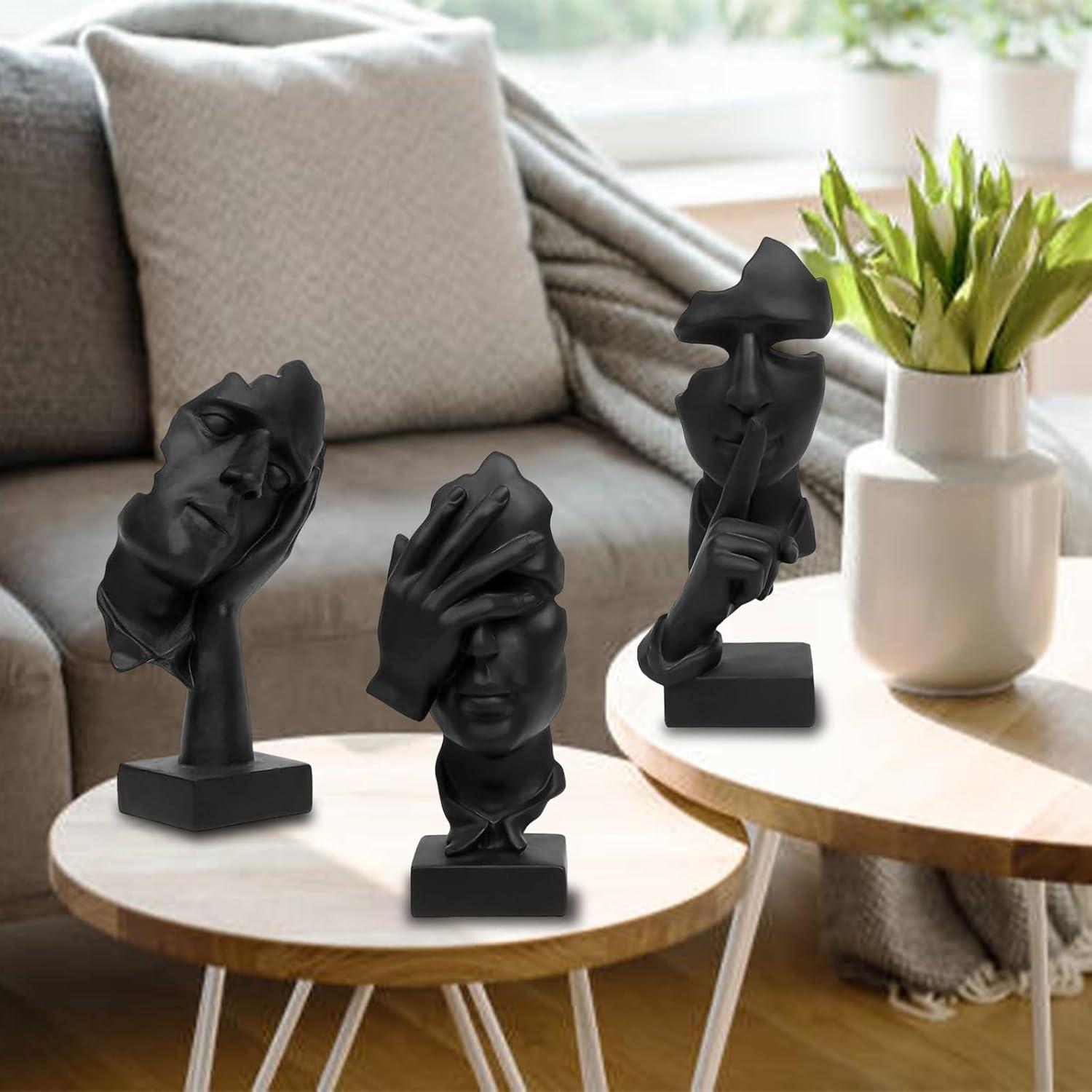 Black Resin Abstract Thinker Statue Set for Home and Office