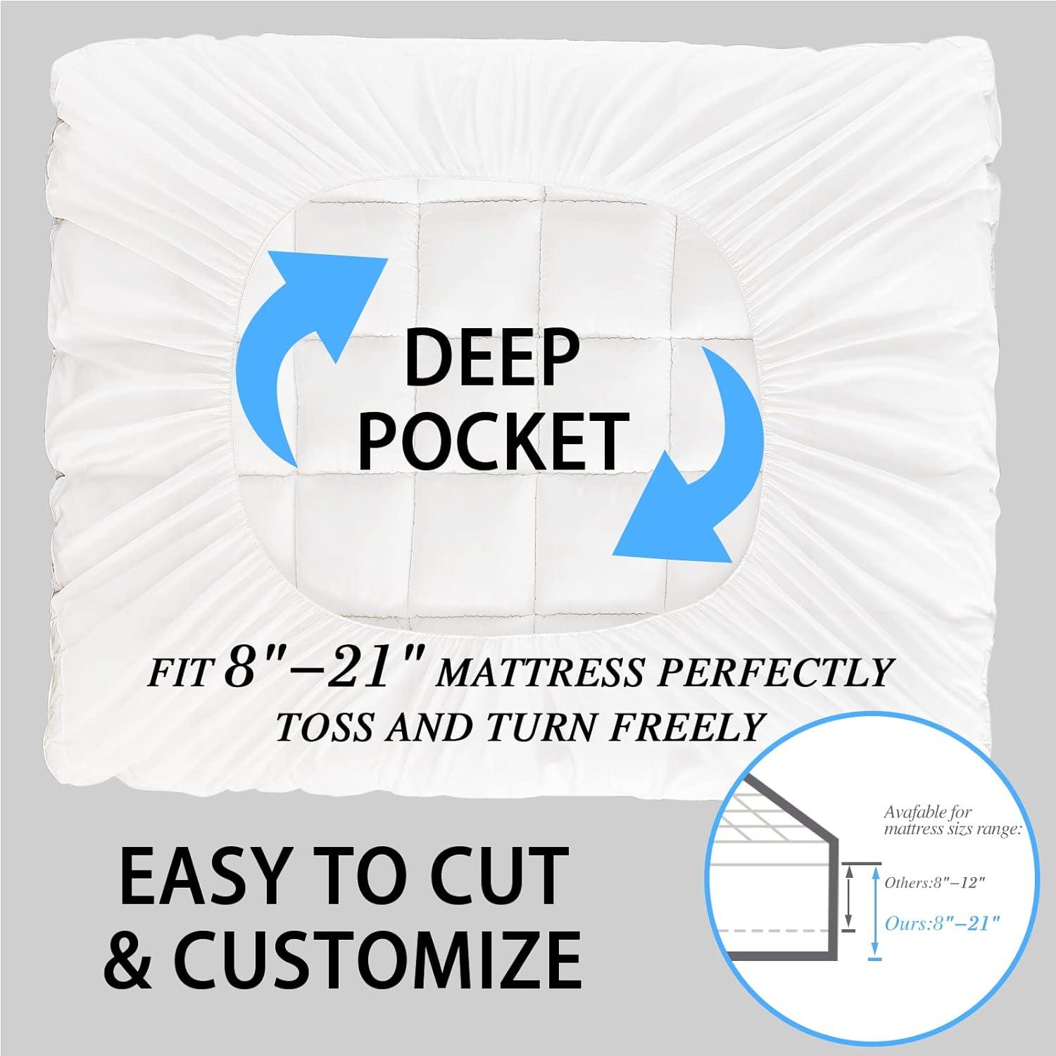 Queen White Down Alternative Mattress Topper with Deep Pockets