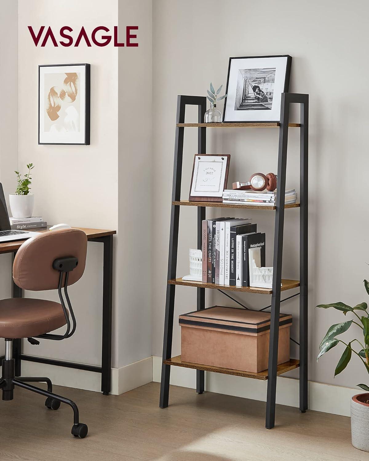 VASAGLE 4-Tier Black and Rustic Brown Ladder Bookshelf