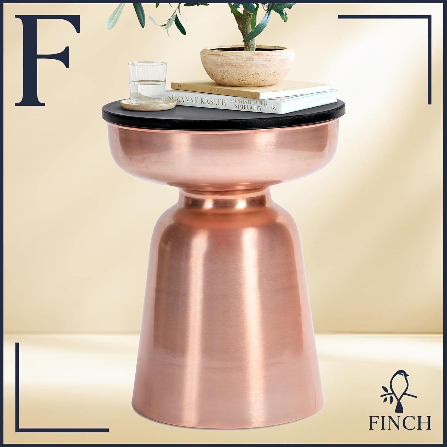 Finch Finch Adler Rothko Accent Side Table, Granite Top, Brushed Brass or Rose Gold Base, Hourglass Shape