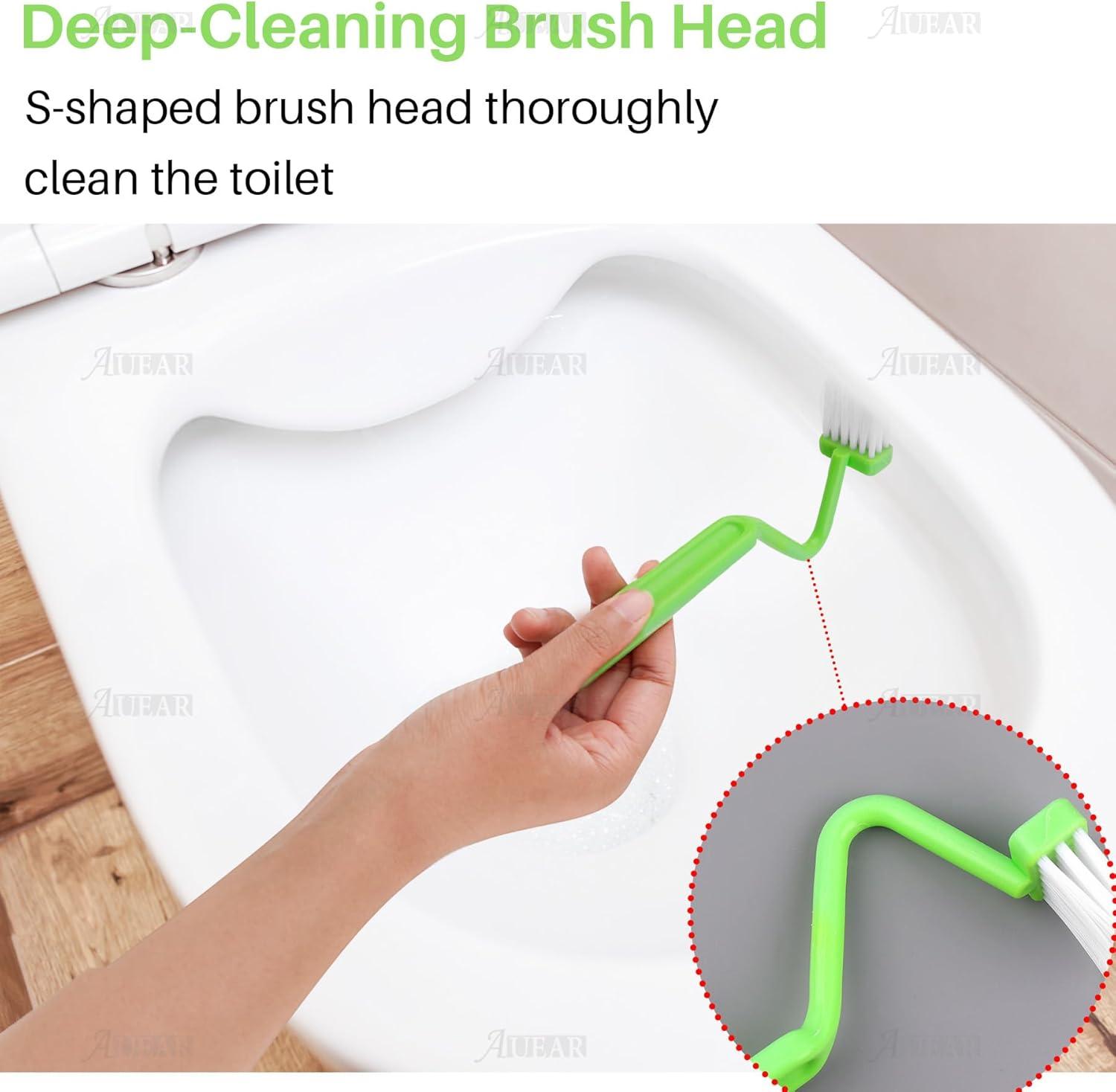 AUEAR, 4 Pack Curved Toilet Brush 8" V Type Plastic Corner Rim Cleaning Edge