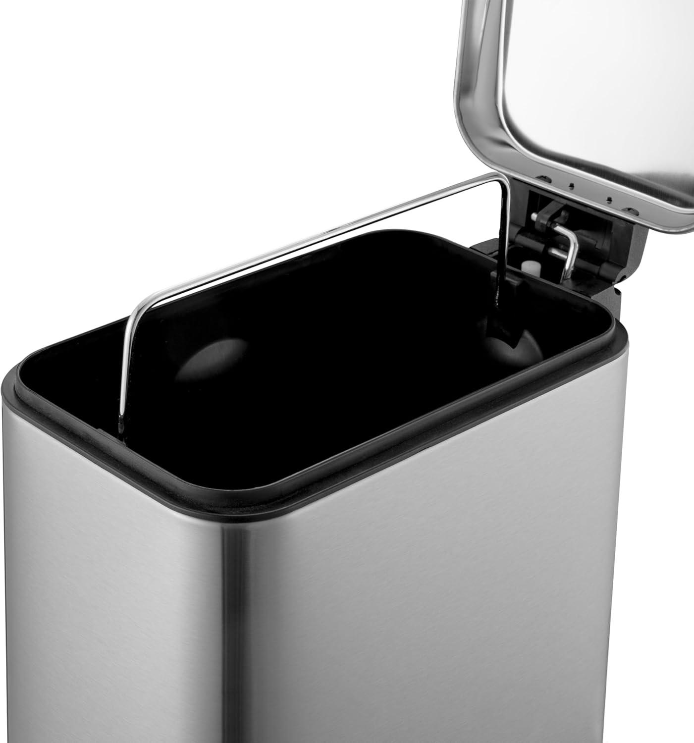 Slim Stainless Steel Step-On Trash Can Set, 1.3 Gallon, Silver