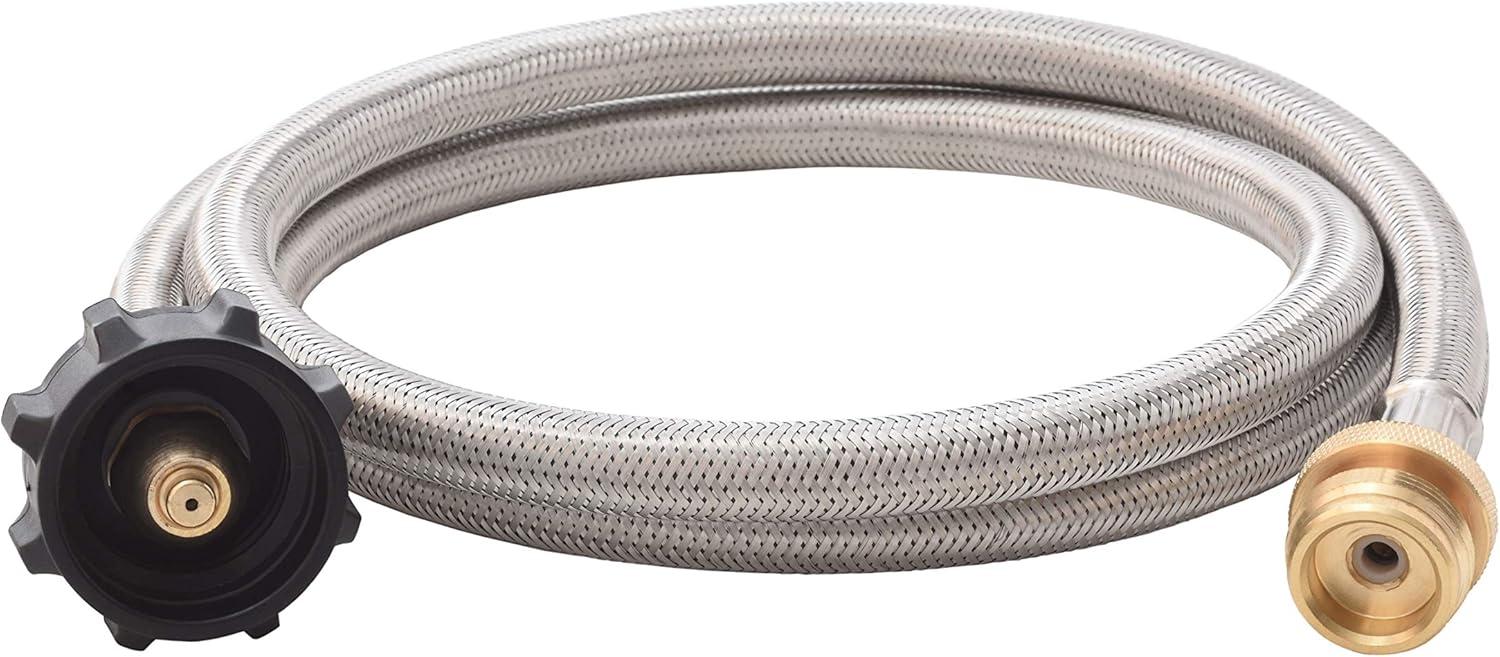 Flame King 5ft Steel Braided Hose, 1lb to 20lb Adapter for Portable Appliances