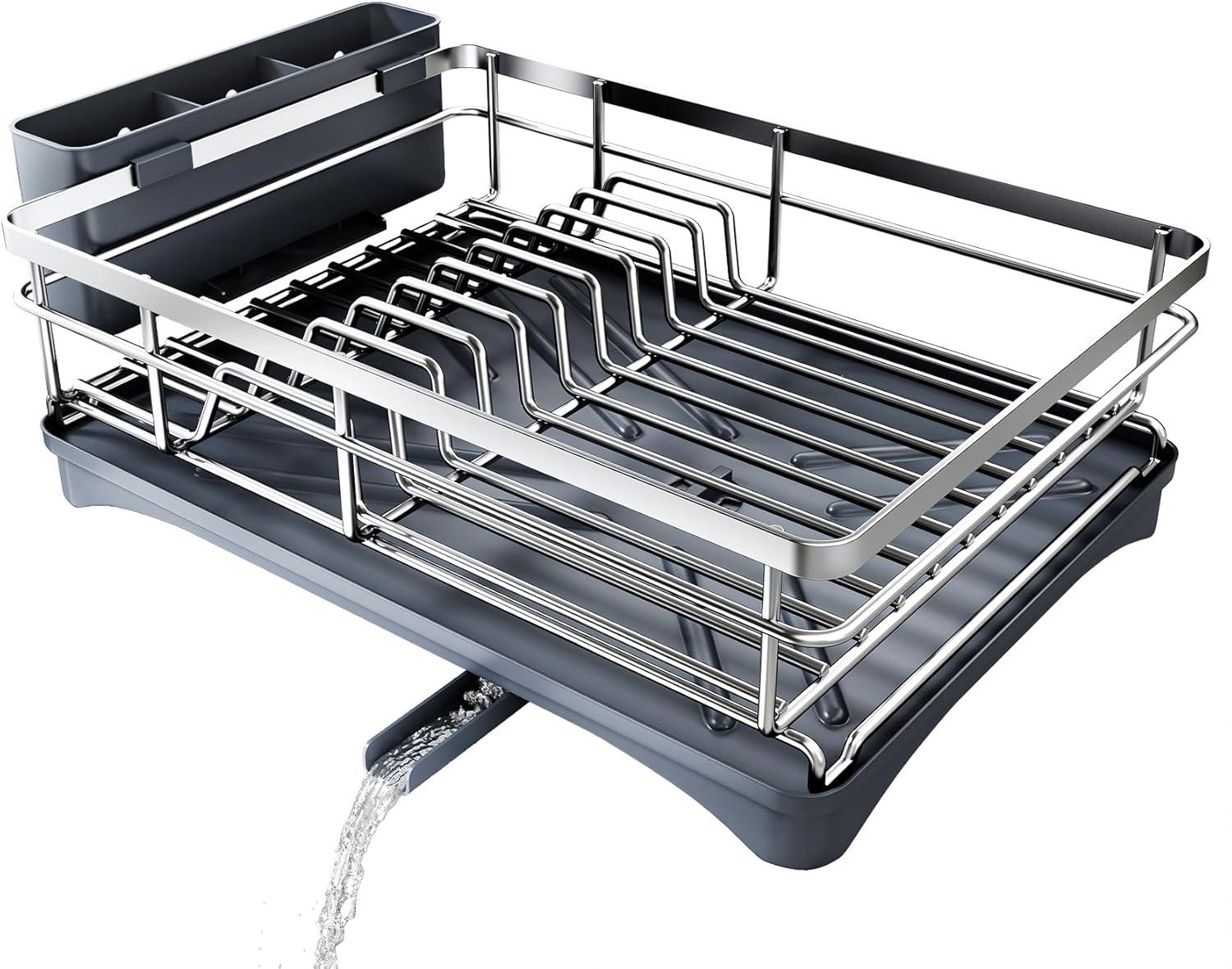BEACHWATER POOL & SPA, LLC Dish Drying Rack For Kitchen Counter - Large Dish Rack With Drainboard, Rustproof Dish Drainer With Utensil Holder For Sink
