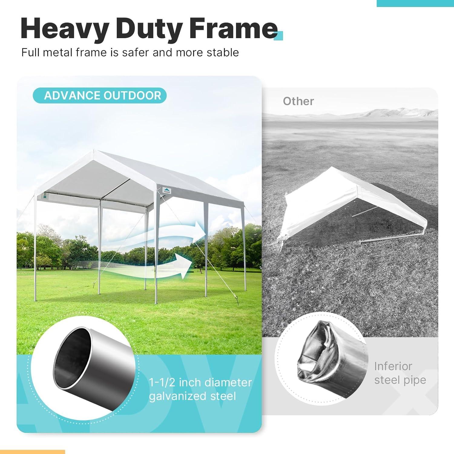 10' x 20' Heavy Duty Carport Car Canopy Garage Shelter Party Tent, Adjustable Height from 6.5ft to 8.0ft, White