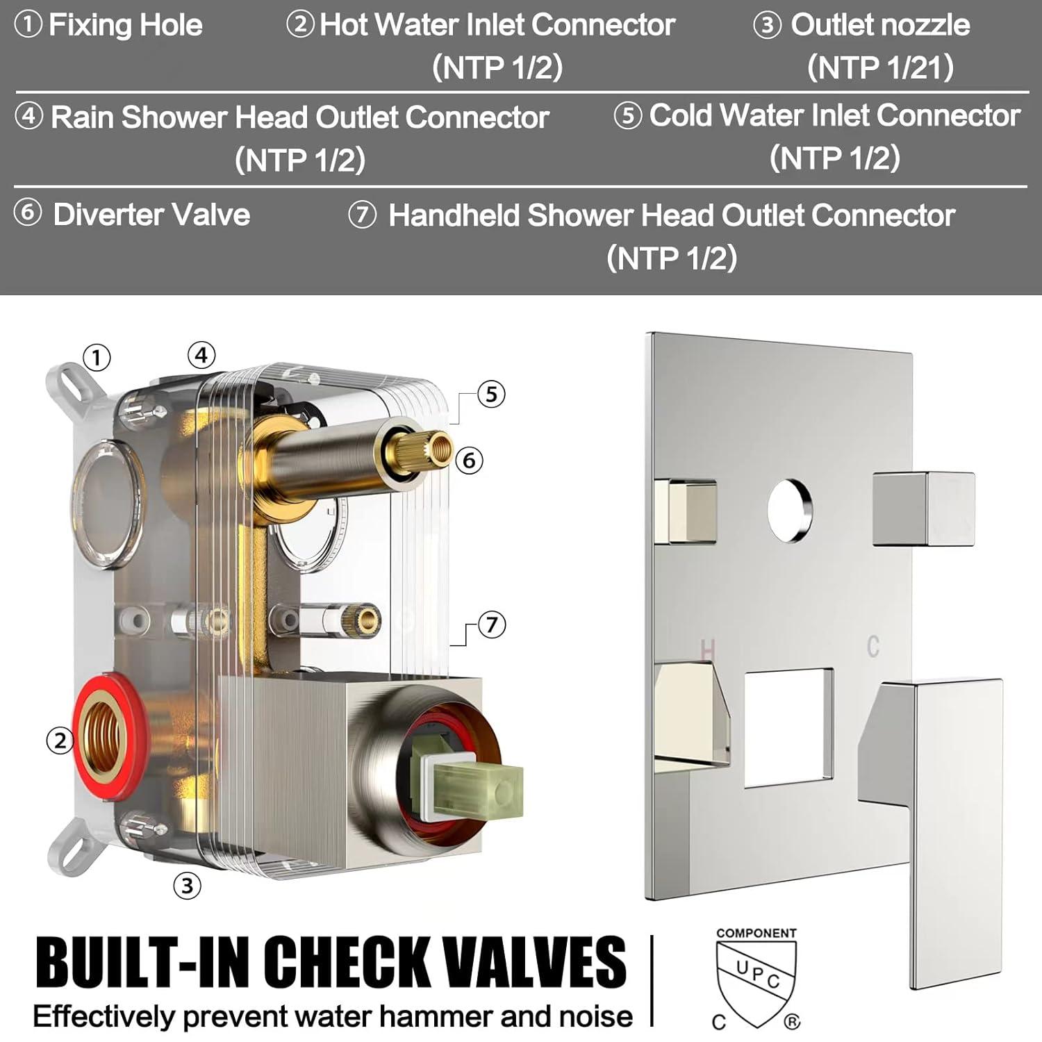 AWZTOO Wall Mounted Shower Faucet With Hand Shower Modern Shower System Set 10 Inch Rainfall Shower Head With Pressure Balance Valve Brushed Nickel