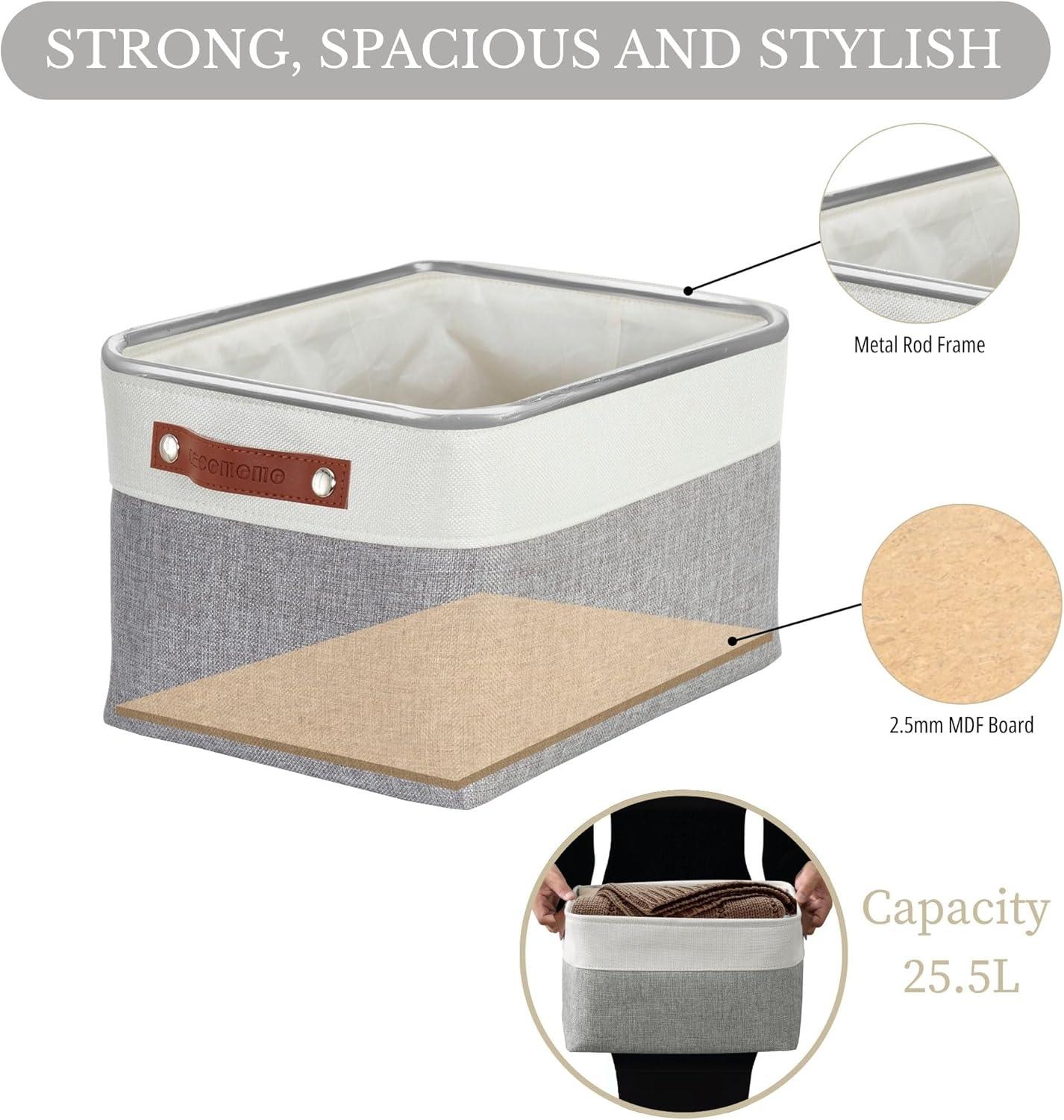 DECOMOMO Large Storage Baskets, Fabric Storage Bins, Baskets and Bins (Grey and White, Set of 3)
