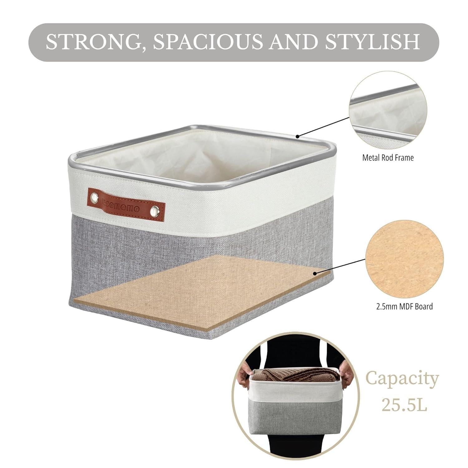 DECOMOMO Large Storage Baskets, Fabric Storage Bins, Baskets and Bins (Grey and White, Set of 3)