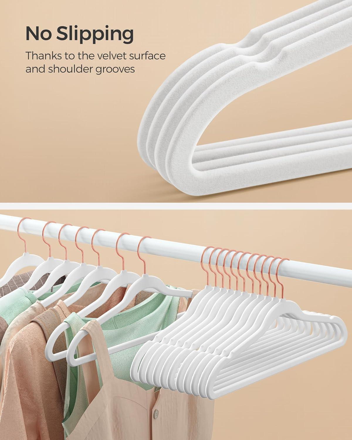 50 Pack Velvet Hangers Non-Slip Clothes Hanger with Rose Gold-Colored Swivel Hooks Space Saving White