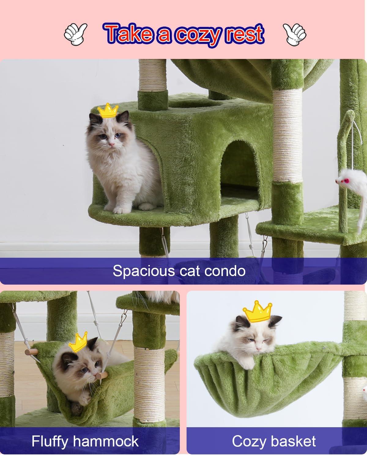 63" Cat Tree For Large Breeds - Spacious Platforms, Hammock, Sisal Scratching Posts & Cat Condo, Indoor Use