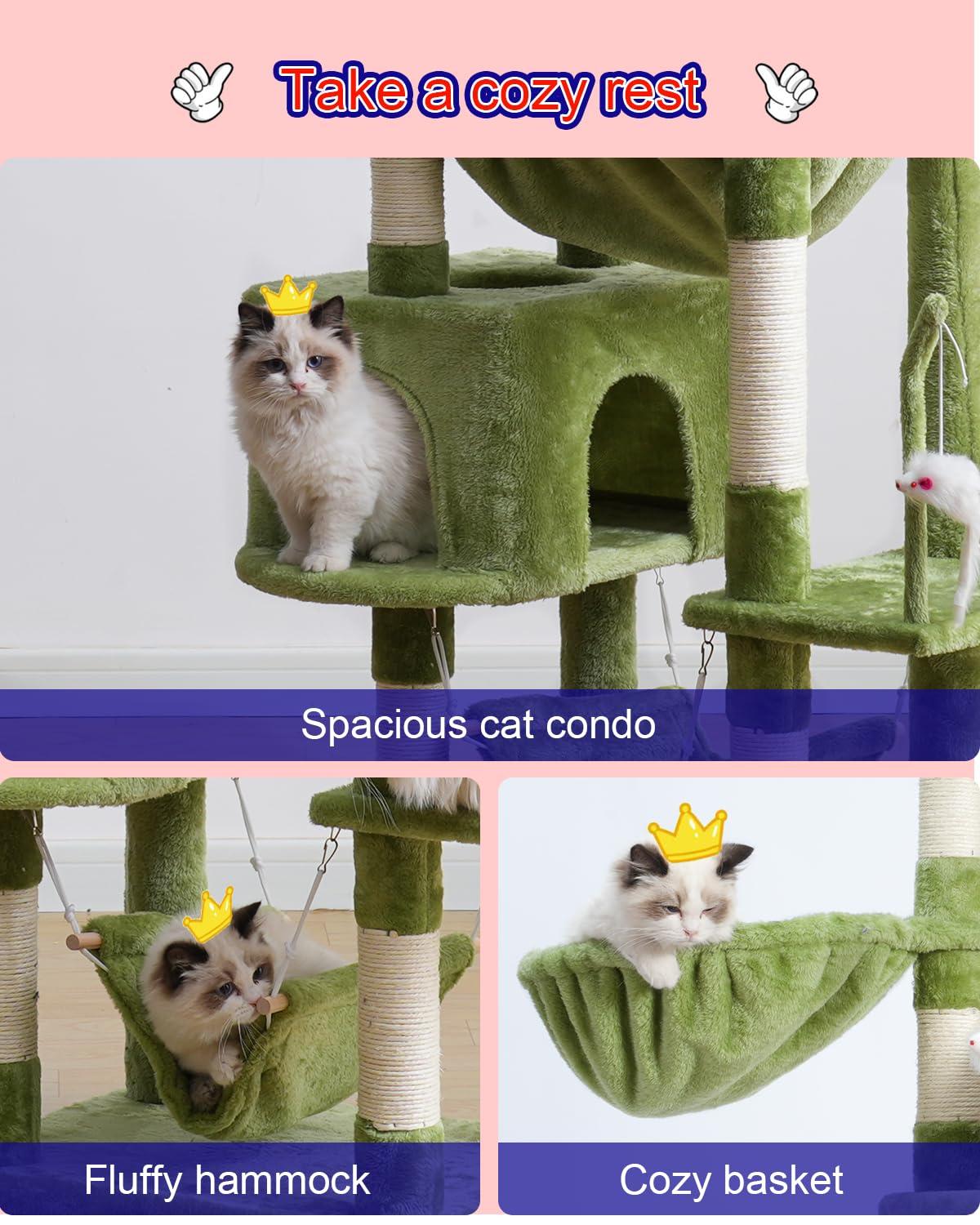 Tucker Murphy Pet™ 63" Cat Tree For Large Breeds - Spacious Platforms, Hammock, Sisal Scratching Posts & Cat Condo, Indoor Use