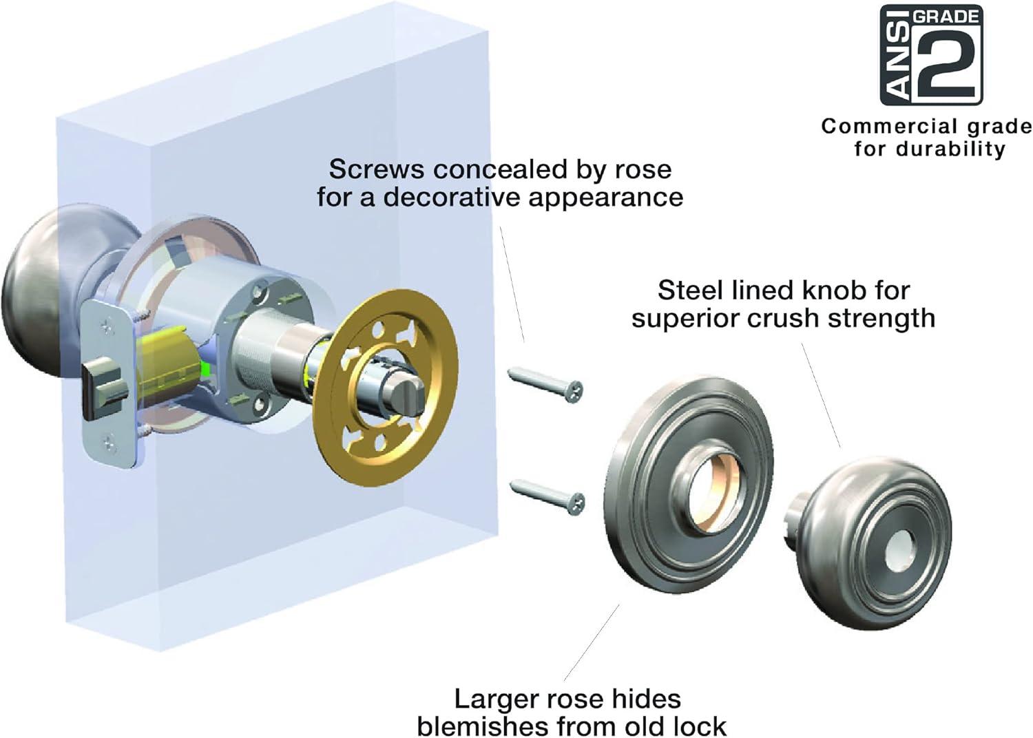 Brinks Home Security Push Pull Rotate Door Locks 23021-105 Stafford Style Interior Locking Door Knob, Polished Brass