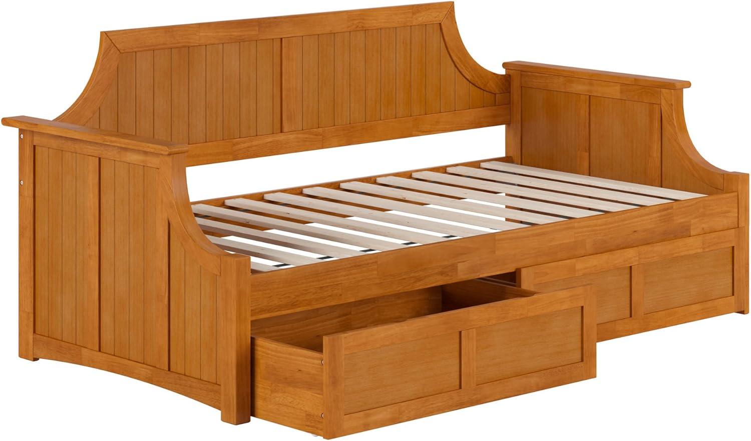 AFI Cambridge Wood Twin Size Daybed Frame with 2 Storage Drawers, Light Toffee