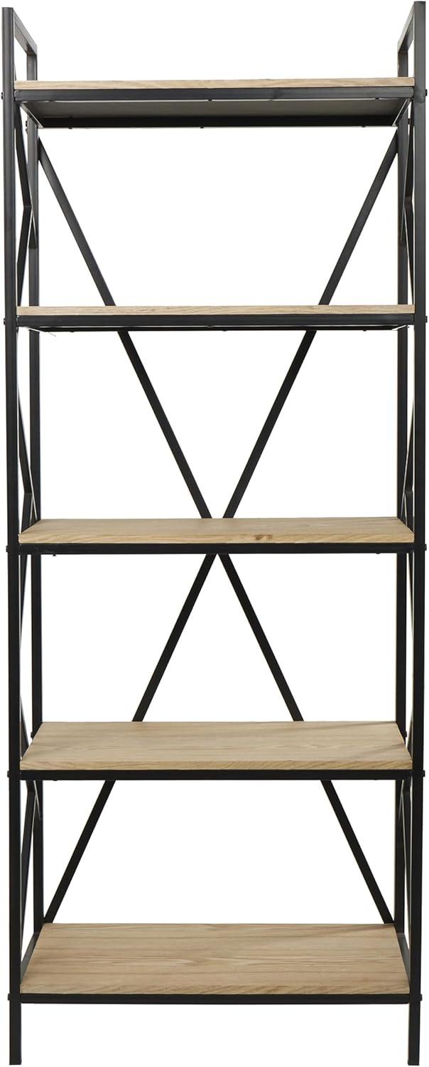 DecMode 29" x 74" Brown Wood 5-Tier Shelving Unit with Black Metal Frame, 1-Piece