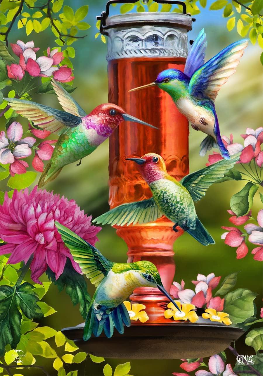 Hummingbird Feeder Spring House Flag Floral 28" x 40" Briarwood Lane