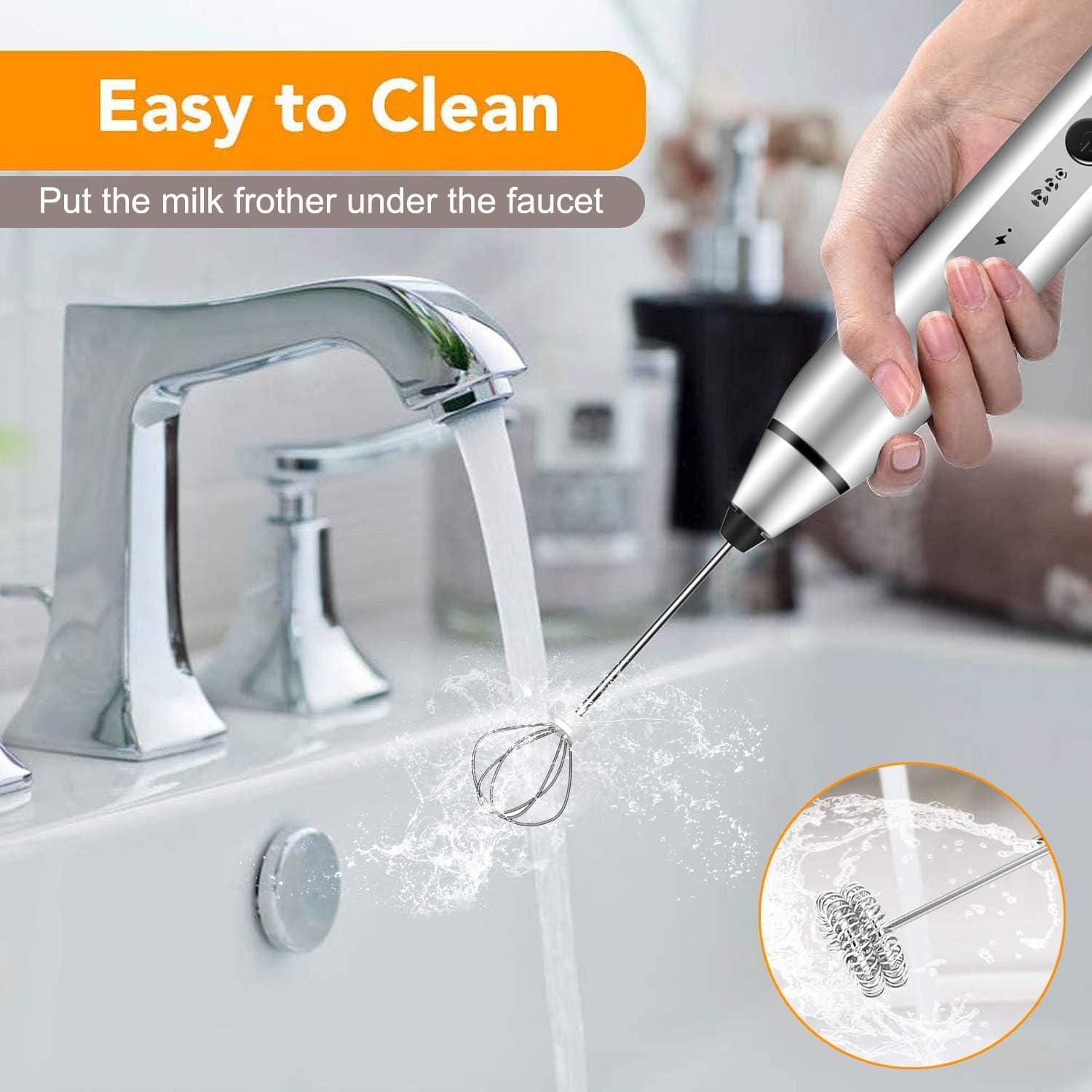 Rechargeable Silver Handheld Milk Frother with Art Stencils