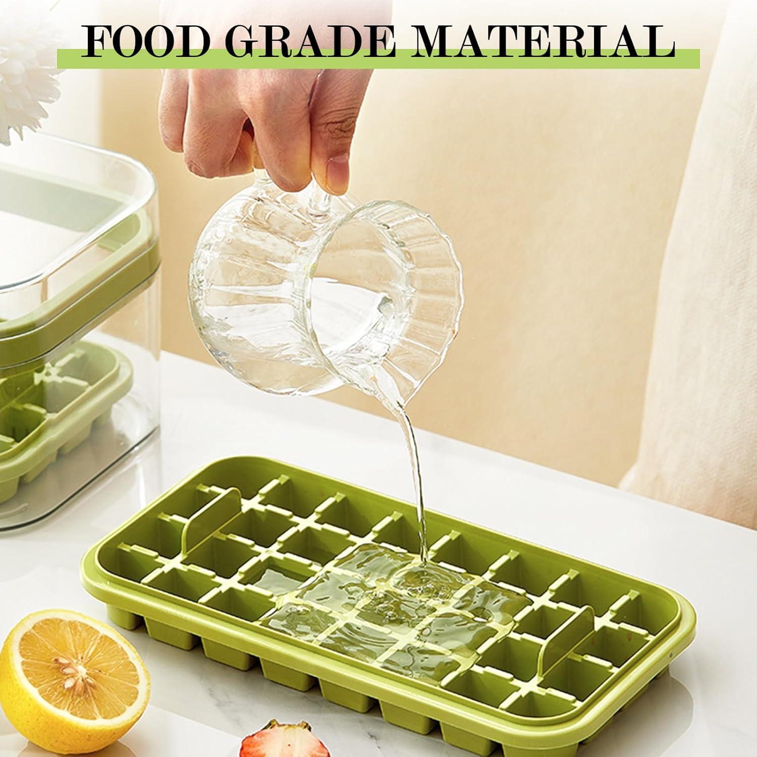 Ice Cube Tray with Lid and Bin, 2 Pack for Freezer, 64 Pcs Ice Cube Mold (Green)