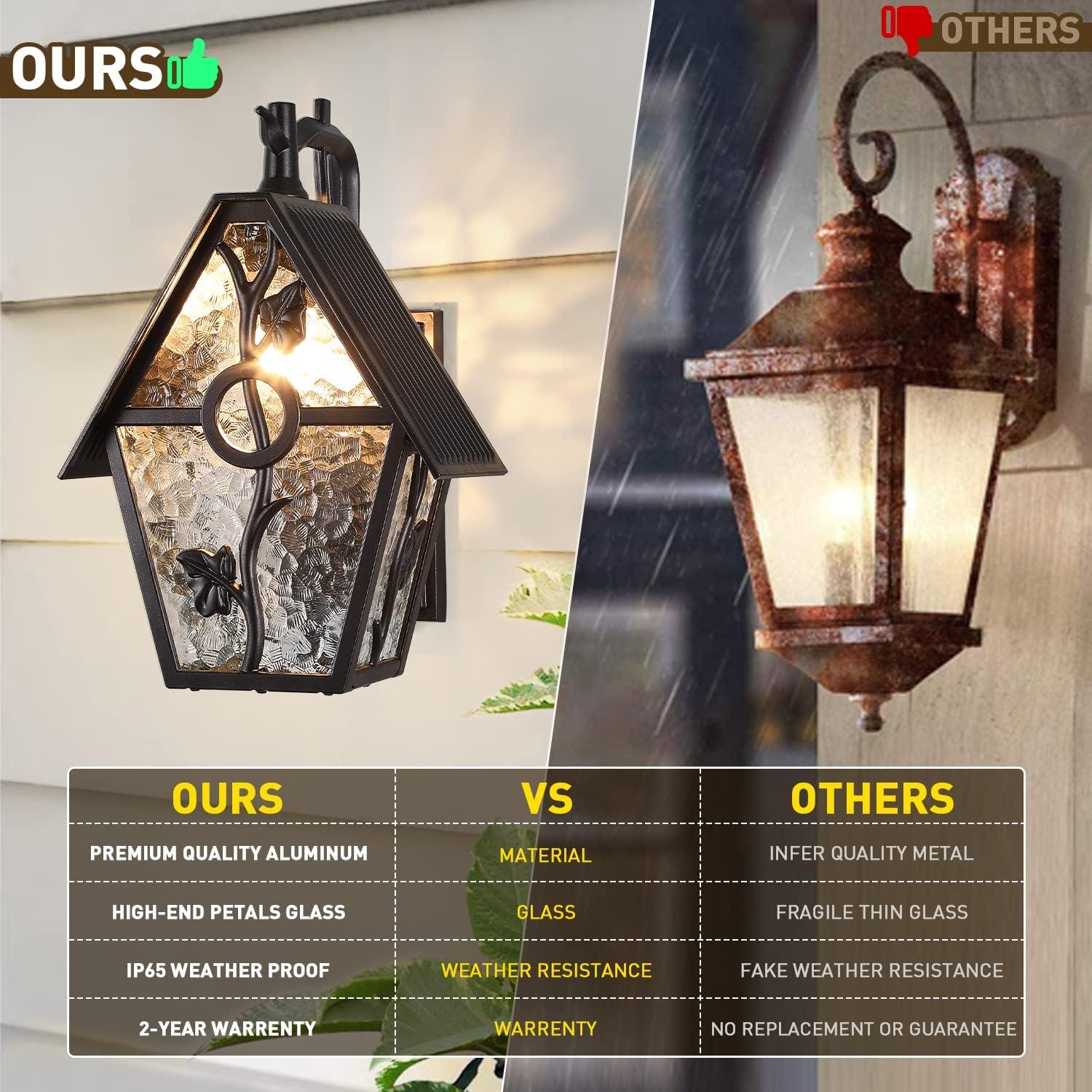 Rustic Outdoor Wall Lantern Exterior Wall Mounted Sconce Light Designer Style Outdoor Wall Light Fixtures for Home Patio Garden Garage Farmhouse Porch Lighting with Water Glass, Oil Rubbed Brown