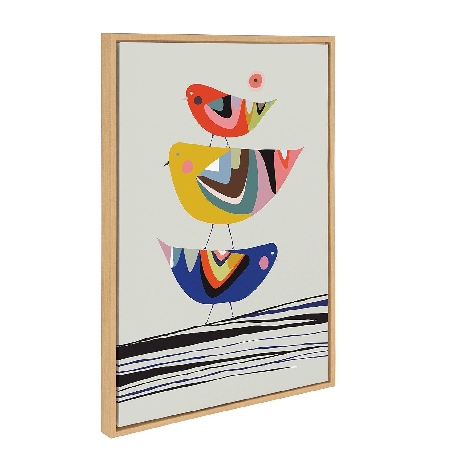 23" x 33" Sylvie The Family Tree Framed Canvas By Rachel Lee Natural - Kate and Laurel: Whimsical Birds, Modern Wall Art