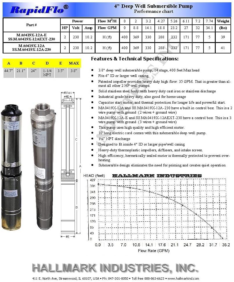 Stainless Steel 2-HP 230V Submersible Well Pump with Nylon Impeller