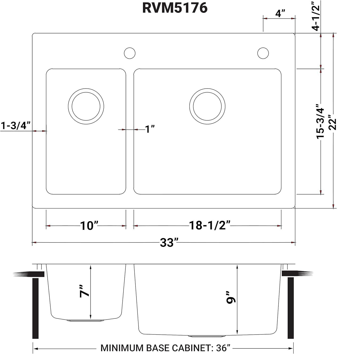 Ruvati 37" Stainless Steel Drop-In Double Bowl Kitchen Sink