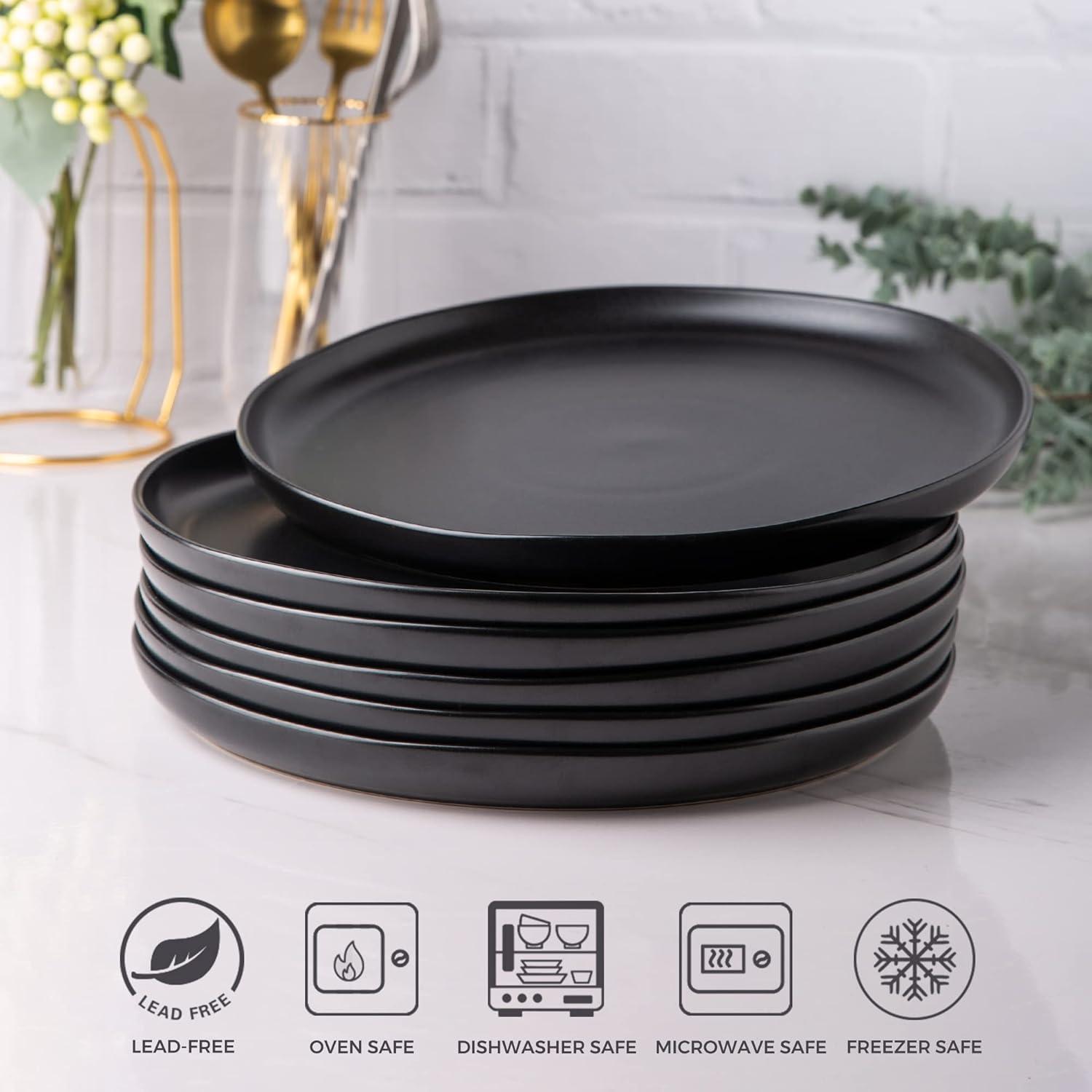 Ceramic Dinner Salad Plates Set of 6 | Wavy Rim 8.5 Inch Dish Set | Unique Design & Lead-Free | Perfect for Daily Use and Special Occasions