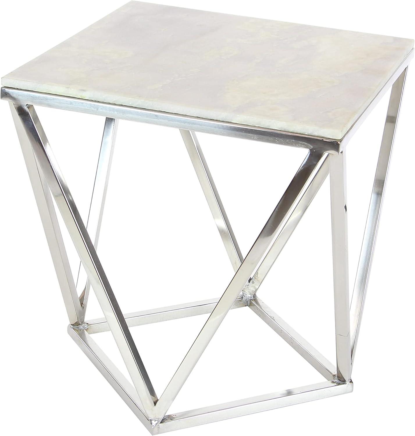 Modern Marble and Stainless Steel Accent Table Silver - Olivia & May: No Assembly, Chic Square Design