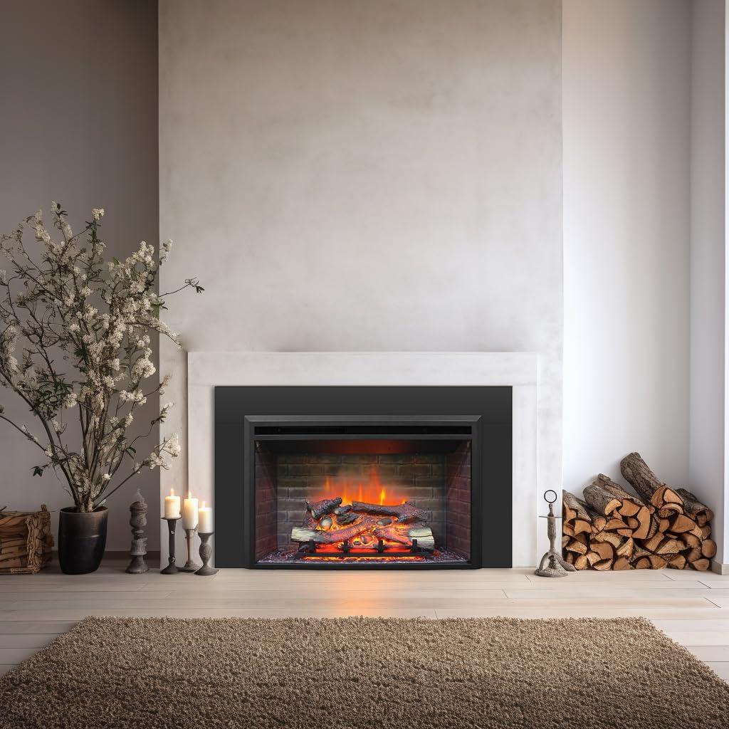 PuraFlame Western 33" EF45D Electric Fireplace Insert, Crackling Sound, Remote, 750/1500W, 55.8 lbs