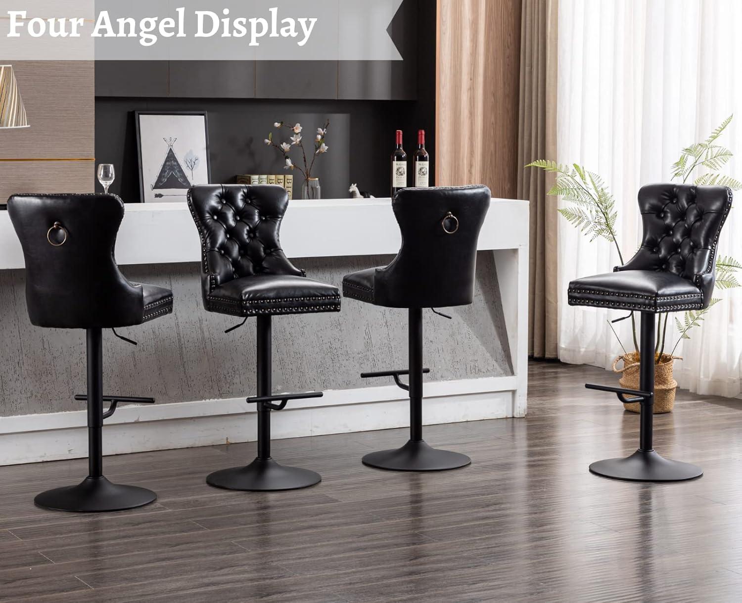 Bar Stools Set of 2,Adjustable Swivel Barstools, Faux Leather Bar Chairs,Upholstered Counter Height with High Backrest for Kitchen Island, Black