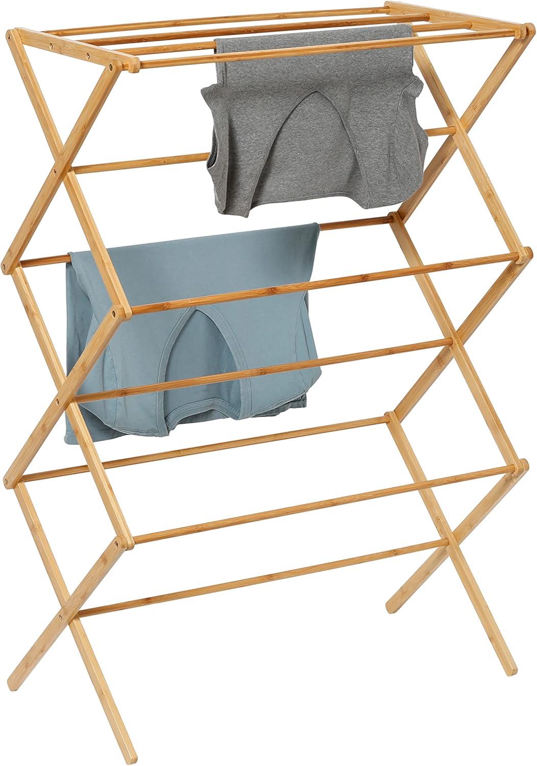 Natural Bamboo Collapsible Foldable Clothes Drying Rack