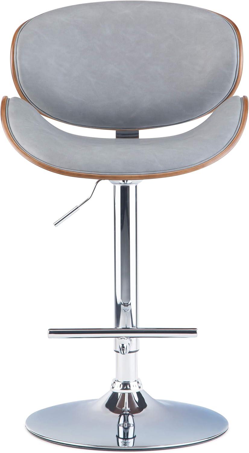 Stone Grey Adjustable Swivel Walnut Bar Stool with Chrome Finish