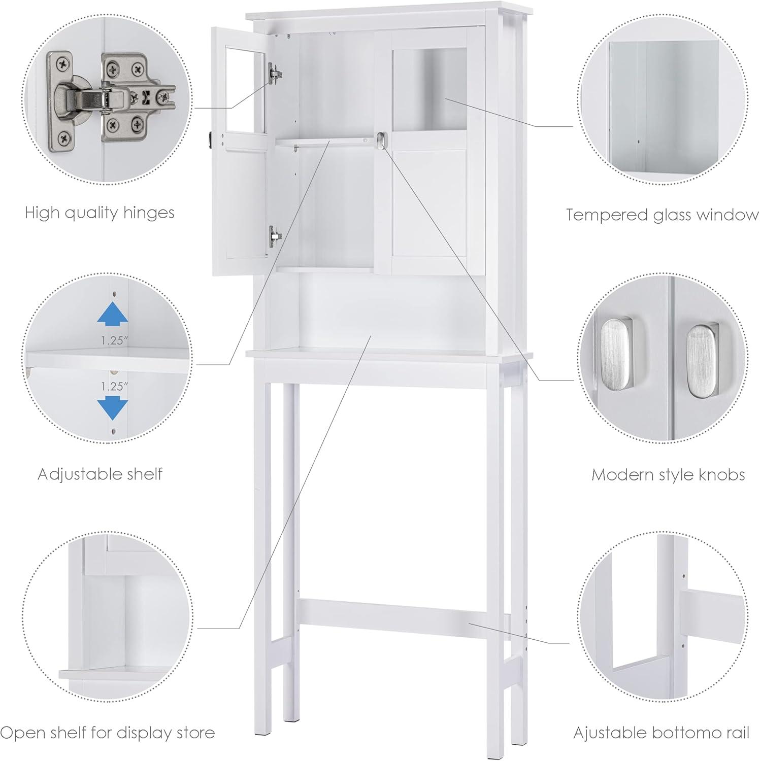 Bathroom Cabinet Over Toilet, Bathroom Storage Cabinet with Glass Doors and Adjustable Shelves