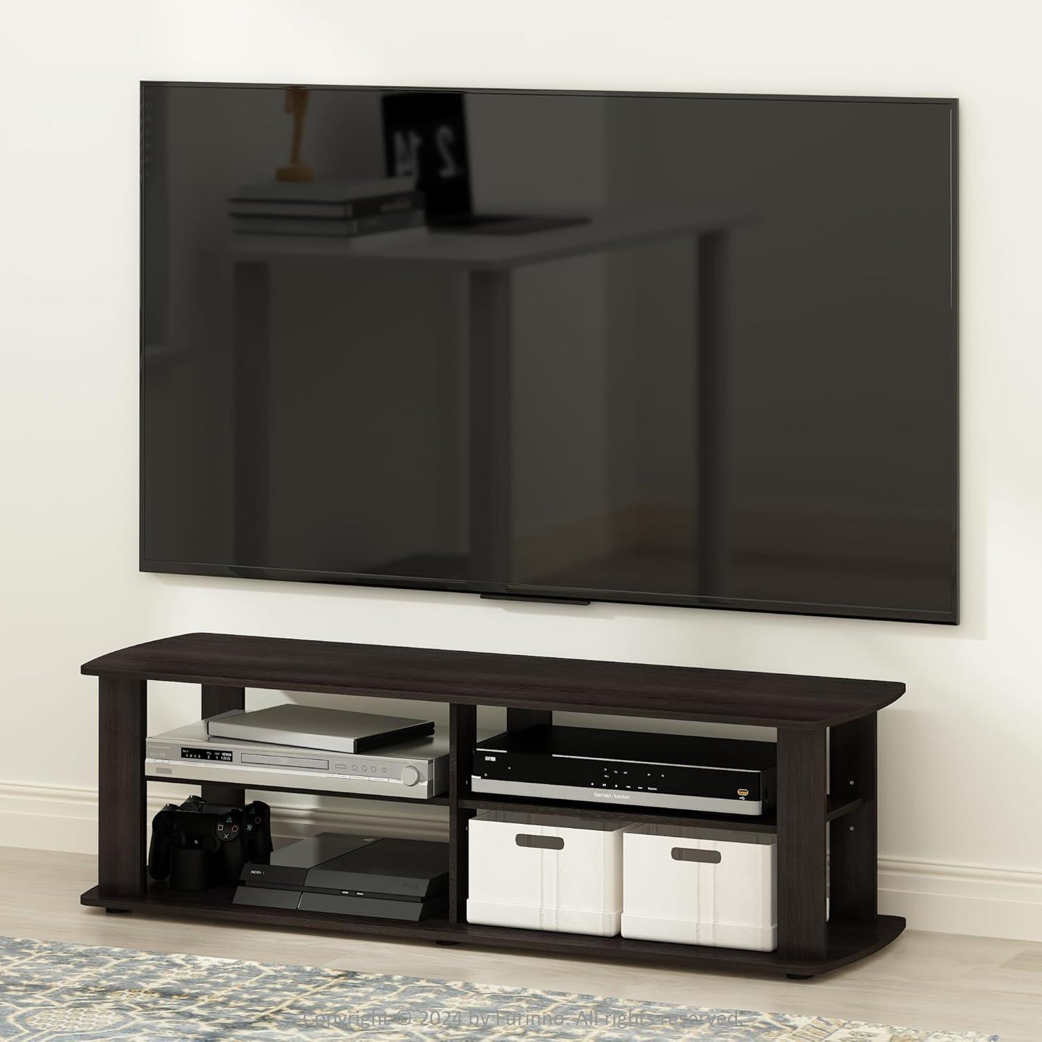 Dark Brown Composite Wood 3-Tier TV Stand with Cabinet