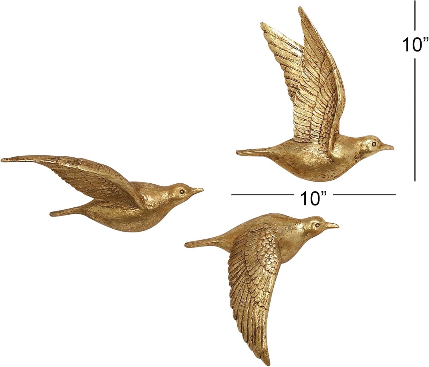 Polystone Bird Metallic 3D Sculpted Wall Decor Set of 3 Brown - Olivia & May: Ready to Hang, Coastal Style Decorative Sculptures
