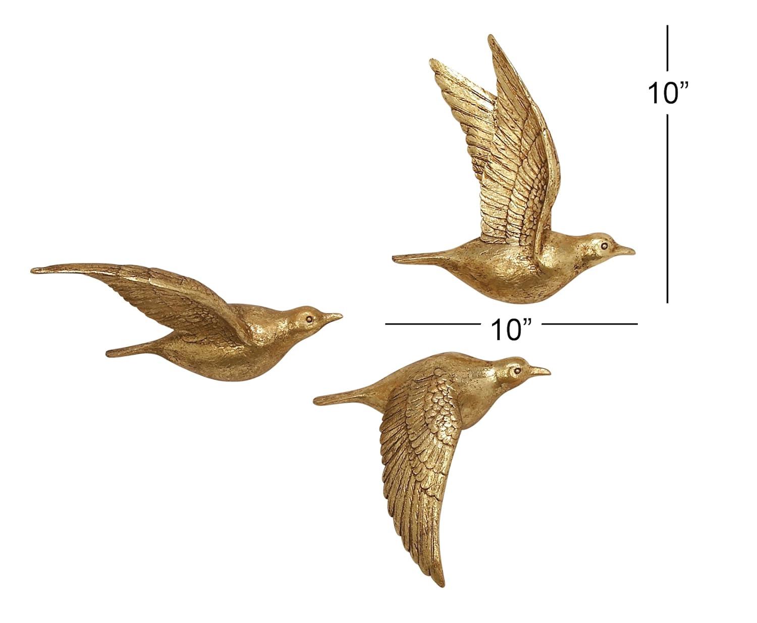 Polystone Bird Metallic 3D Sculpted Wall Decor Set of 3 Brown - Olivia & May: Ready to Hang, Coastal Style Decorative Sculptures