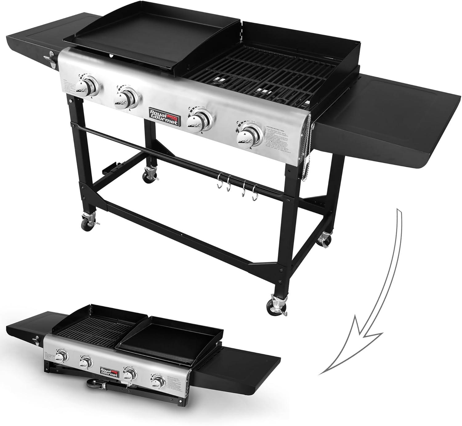 Royal Gourmet 4 - Burner Gas Grill and Griddle Combo with Side Table