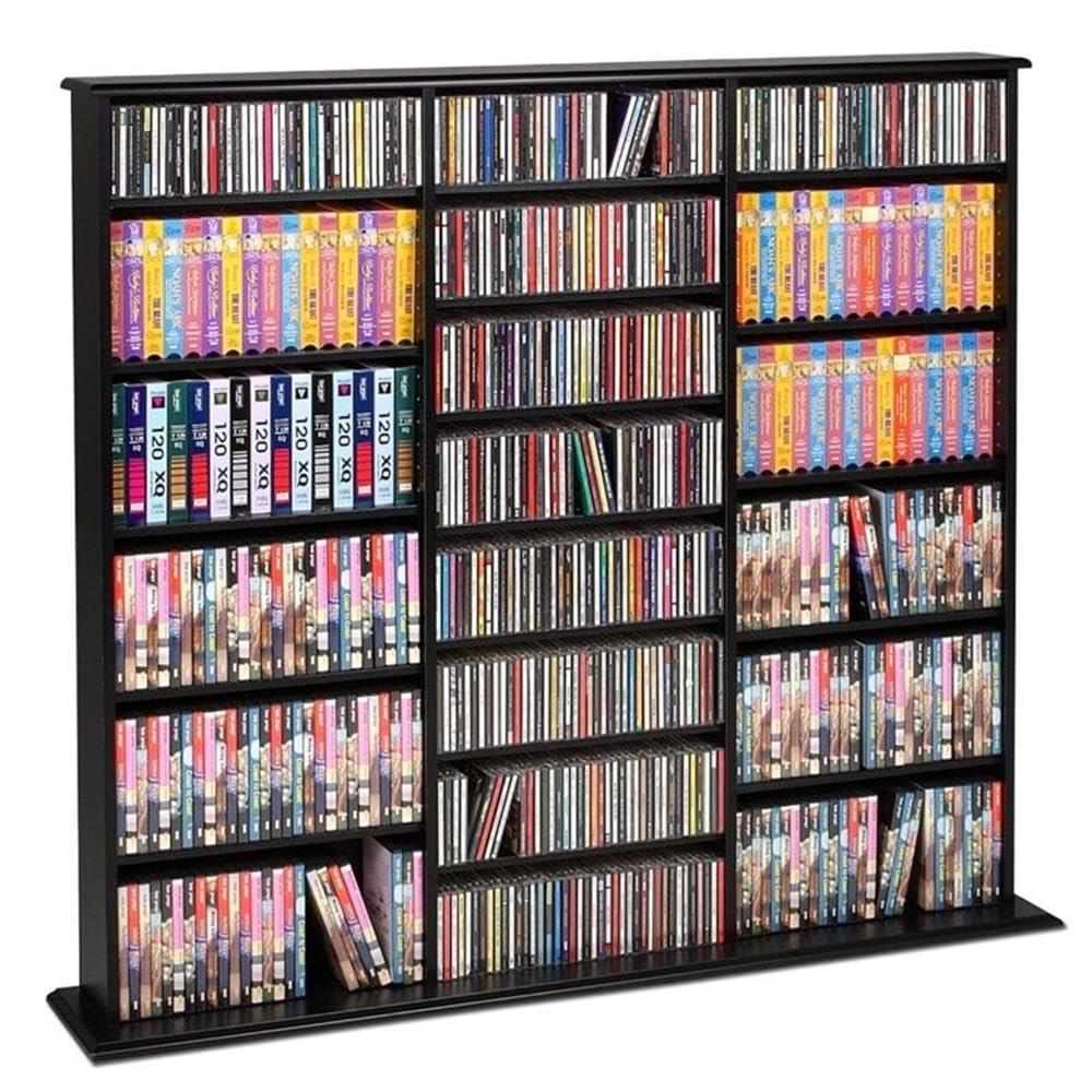 BOWERY HILL 51" Triple Deluxe Media Storage Cabinet, Holds CD, DVD, Large Wall Media Storage Rack in Black