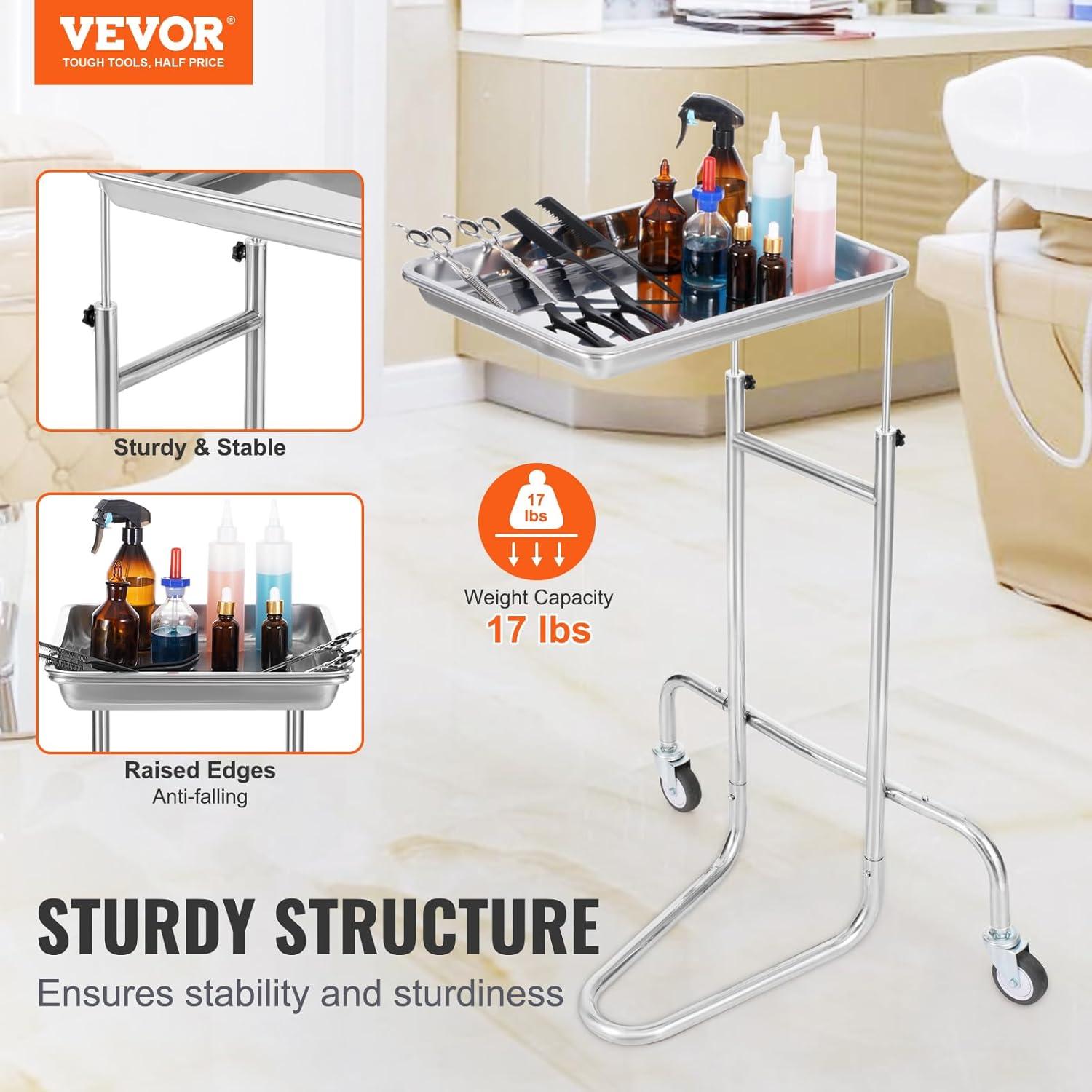 VEVOR Lab Rolling Cart, 2-Shelf Stainless Steel Rolling Cart, Lab Serving Cart with Swivel Casters, Dental Utility Cart for Clinic, Lab, Hospital, Salon, 15.16"x21.57"x34.06"